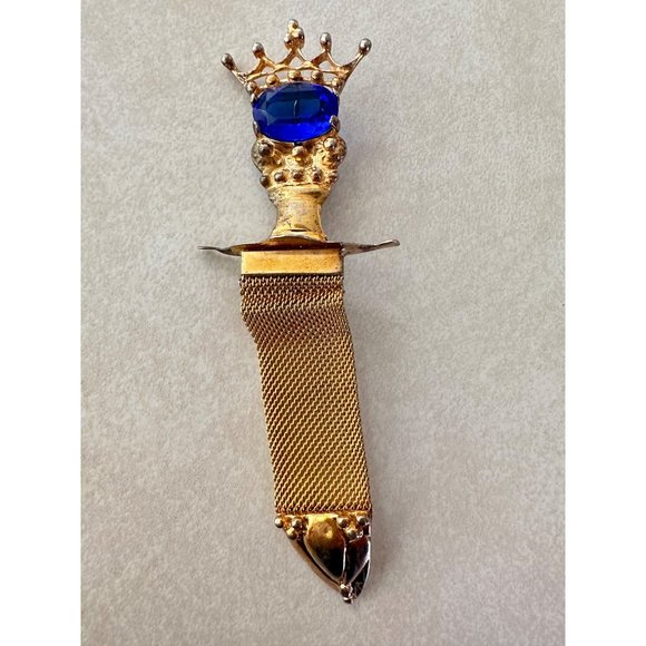 Antique Edwardian sterling silver gold filled blue paste mesh chain brooch pin - Picture 1 of 10